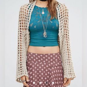 Free People Teal and Cream Crochet Top